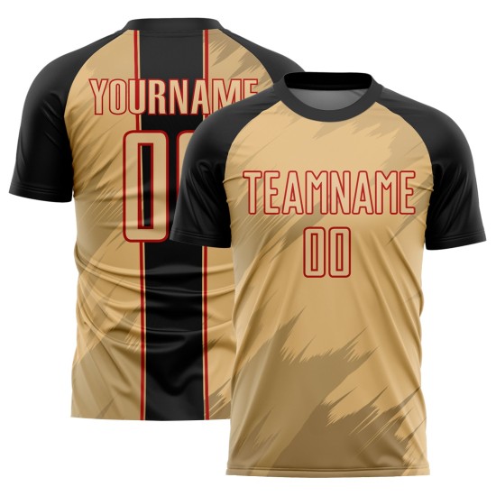 Maillot de football noir et rouge Old Sharp, uniforme de sublimation doré personnalisé