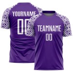 Maillot de football personnalisé à motif géométrique, sublimation, violet et blanc Maillot de football personnalisé à motif géométrique, sublimation, violet et blanc