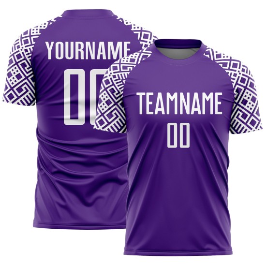 Maillot de football personnalisé à motif géométrique, sublimation, violet et blanc Maillot de football personnalisé à motif géométrique, sublimation, violet et blanc