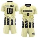 Maillot de football personnalisé crème noir, uniforme à domicile par sublimation