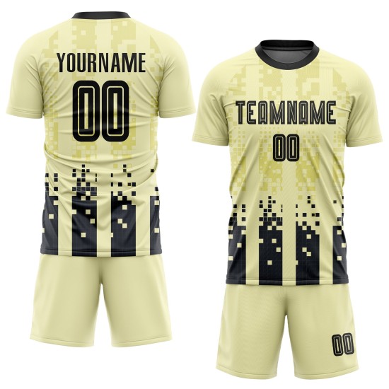 Maillot de football personnalisé crème noir, uniforme à domicile par sublimation