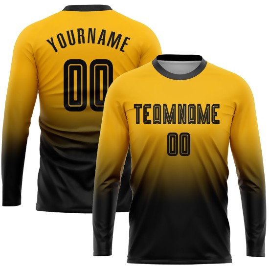 Maillot de football personnalisé à manches longues, noir et or, uniforme de mode, fondu, sublimation