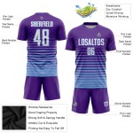 Maillot de football à sublimation, violet, rayures fines, bleu, personnalisé, blanc et léger Maillot de football à sublimation, violet, rayures fines, bleu, personnalisé, blanc et léger