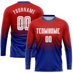 Maillot de football personnalisé à manches longues, rouge, à la mode, dégradé de blanc et de bleu royal