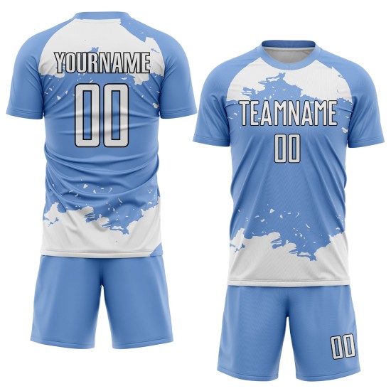 Maillot de football bleu blanc-noir, uniforme léger, motif abstrait, sublimation, personnalisé Maillot de football bleu blanc-noir, uniforme léger, motif abstrait, sublimation, personnalisé