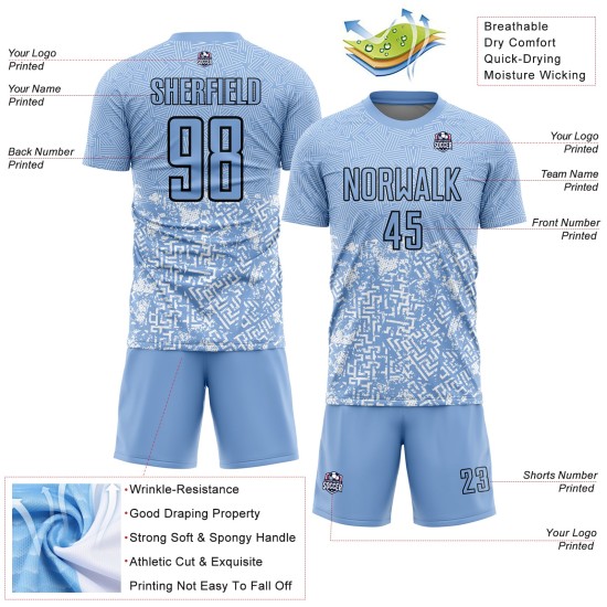 Maillot de football géométrique bleu et noir, uniforme, formes légères, sublimation personnalisée