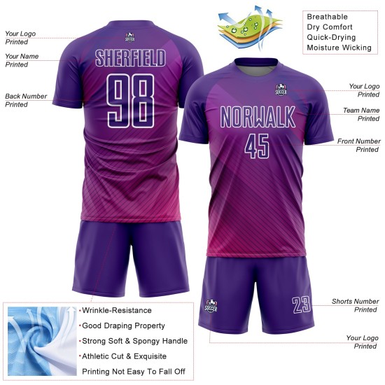 Maillot de football blanc à sublimation Purple Lines, uniforme personnalisé