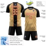Maillot de football noir et rouge Old Sharp, uniforme de sublimation doré personnalisé