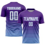 Maillot de football à sublimation, violet, rayures fines, bleu, personnalisé, blanc et léger Maillot de football à sublimation, violet, rayures fines, bleu, personnalisé, blanc et léger