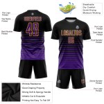 Maillot de football personnalisé à rayures fines, violet et or, à la mode, noir, par sublimation Maillot de football personnalisé à rayures fines, violet et or, à la mode, noir, par sublimation