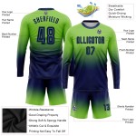 Maillot de football personnalisé à manches longues, dégradé par sublimation, vert fluo, bleu marine