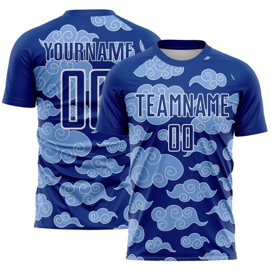Maillot de football Cloud, modèle uniforme, blanc, sublimation, personnalisé, royal Maillot de football Cloud, modèle uniforme, blanc, sublimation, personnalisé, royal