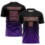 Maillot de football personnalisé à rayures fines, violet et or, à la mode, noir, par sublimation Maillot de football personnalisé à rayures fines, violet et or, à la mode, noir, par sublimation