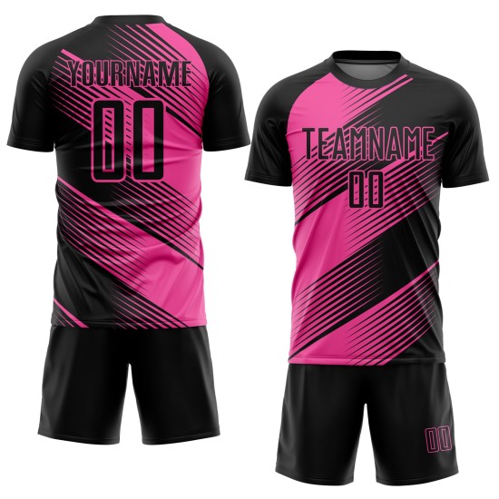 Maillot de football personnalisé à sublimation noire rose Maillot de football personnalisé à sublimation noire rose