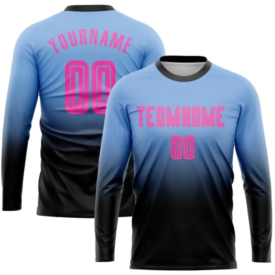 Maillot de football à manches longues, personnalisé, dégradé léger, rose, noir, bleu, mode, sublimation