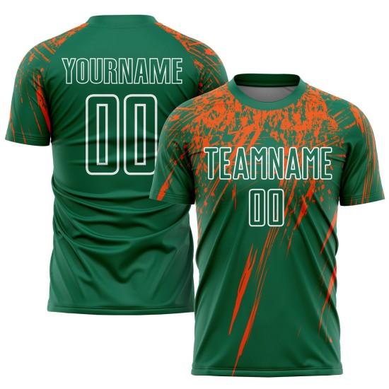 Maillot de football personnalisé Kelly, uniforme vert, orange et blanc, sublimation Maillot de football personnalisé Kelly, uniforme vert, orange et blanc, sublimation