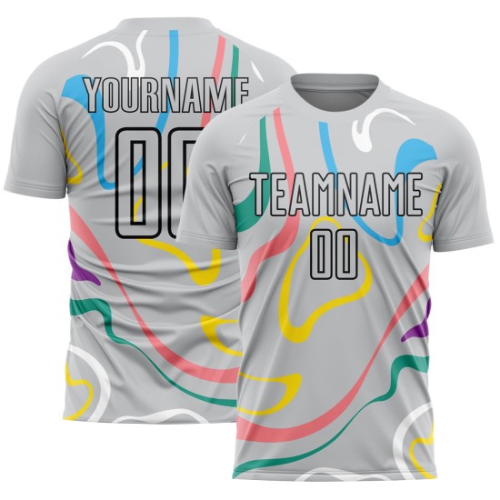 Maillot de football gris à sublimation, formes fluides personnalisées Maillot de football gris à sublimation, formes fluides personnalisées