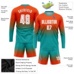 Maillot de football orange à manches longues, blanc et turquoise, à la mode, sublimation, dégradé long, personnalisé