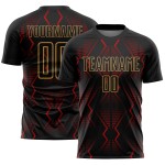 Maillot de football géométrique personnalisé rouge et ancien, sublimation, formes noires et dorées