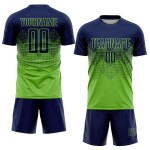Maillot vert fluo, uniforme de football bleu marine personnalisé par sublimation Maillot vert fluo, uniforme de football bleu marine personnalisé par sublimation