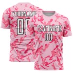 Maillot rose clair personnalisé motif géométrique abstrait uniforme de football noir-rose motif sublimation Maillot rose clair personnalisé motif géométrique abstrait uniforme de football noir-rose motif sublimation