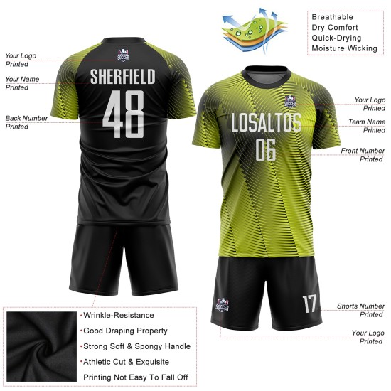 Maillot de football blanc et noir à sublimation dorée, uniforme personnalisé