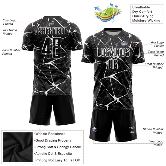 Maillot de football personnalisé à sublimation, blanc et noir