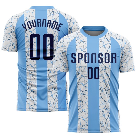 Maillot de football léger personnalisé à sublimation bleu marine et blanc