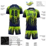 Maillot de football personnalisé jaune uniforme, sublimation, vert fluo, bleu marine-néon