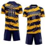 Maillot de football personnalisé bleu marine, or et blanc, sublimation Maillot de football personnalisé bleu marine, or et blanc, sublimation