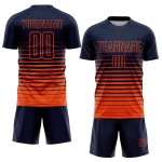Maillot de football personnalisé à rayures fines, orange, bleu marine, dégradé, sublimation Maillot de football personnalisé à rayures fines, orange, bleu marine, dégradé, sublimation