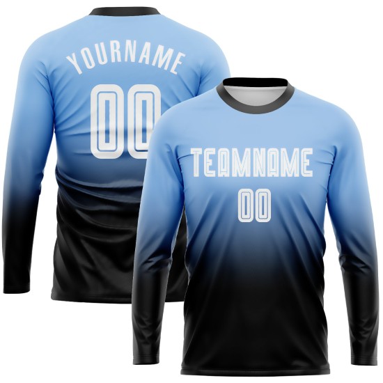 Maillot de football à manches longues, bleu, blanc et noir, à la mode, avec dégradé léger, personnalisé