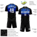 Maillot de football noir personnalisé par sublimation, blanc et bleu roi