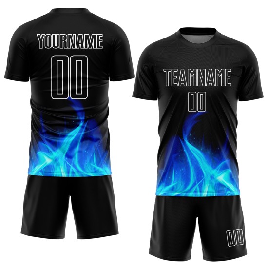 Maillot de sublimation Flame personnalisé uniforme de football blanc noir Maillot de sublimation Flame personnalisé uniforme de football blanc noir