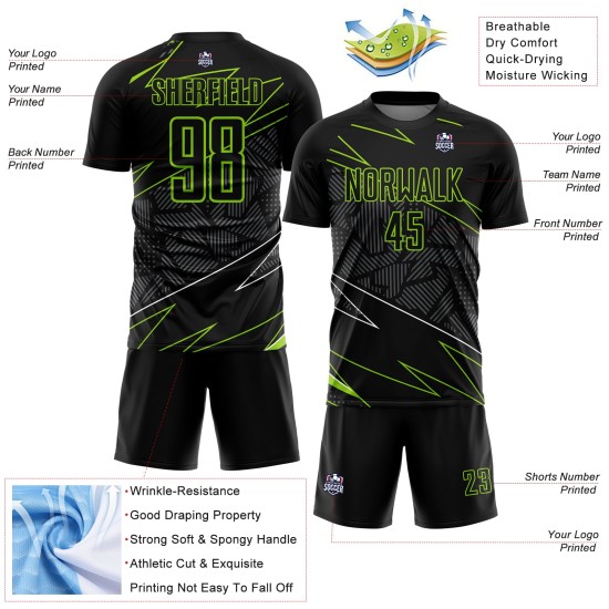 Maillot personnalisé à sublimation, uniforme de football néon noir vert