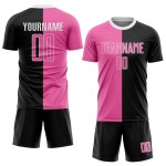 Maillot de football personnalisé à sublimation fendue, noir, rose et blanc Maillot de football personnalisé à sublimation fendue, noir, rose et blanc