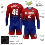 Maillot de football personnalisé à manches longues, rouge, à la mode, dégradé de blanc et de bleu royal